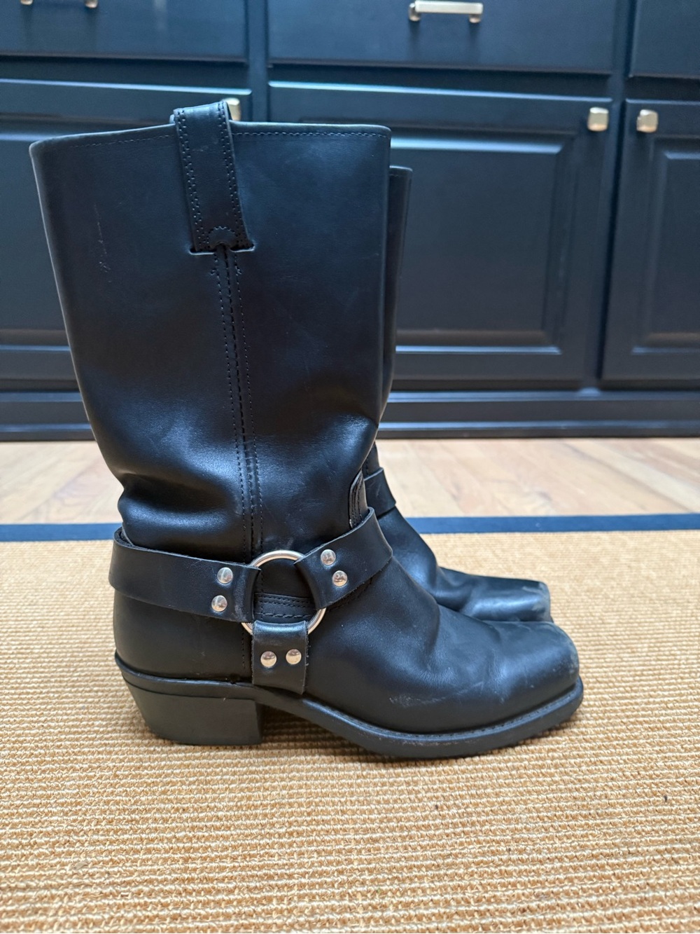 Frye Black Leather Harness Boots